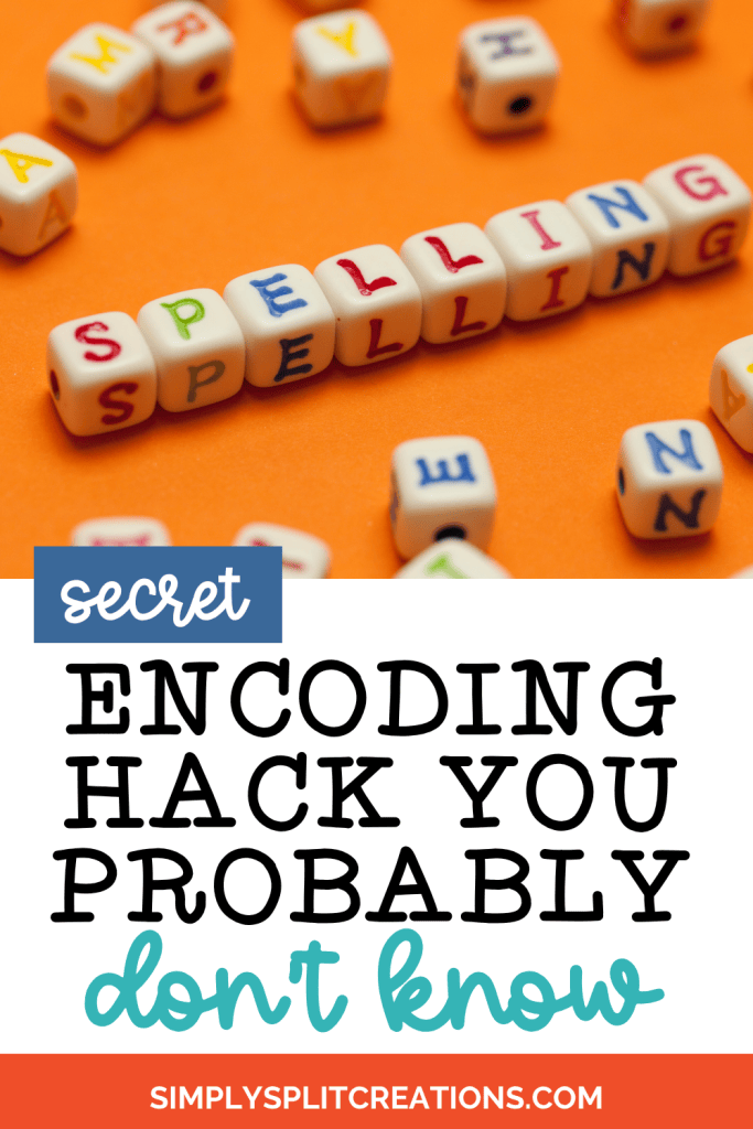 Colorful letter blocks arranged on an orange background forming the word 'SPELLING', with text overlay that reads 'Secret Encoding Hack You Probably Don't Know'.